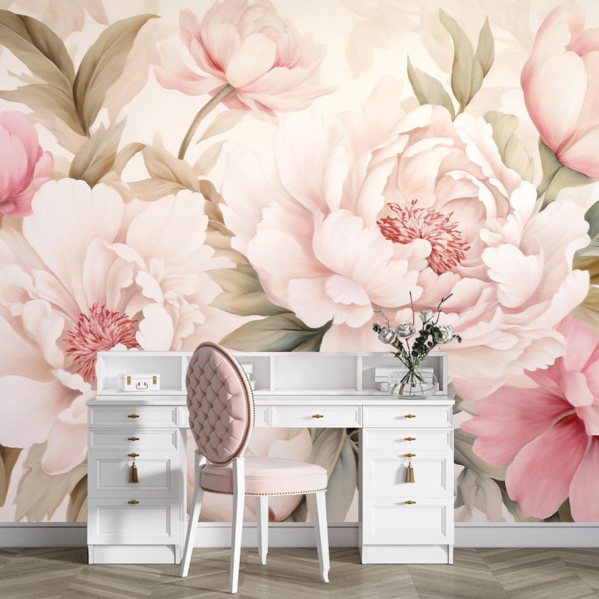 Beauty Makeup Desk - Papel de Parede Floral Elegante com