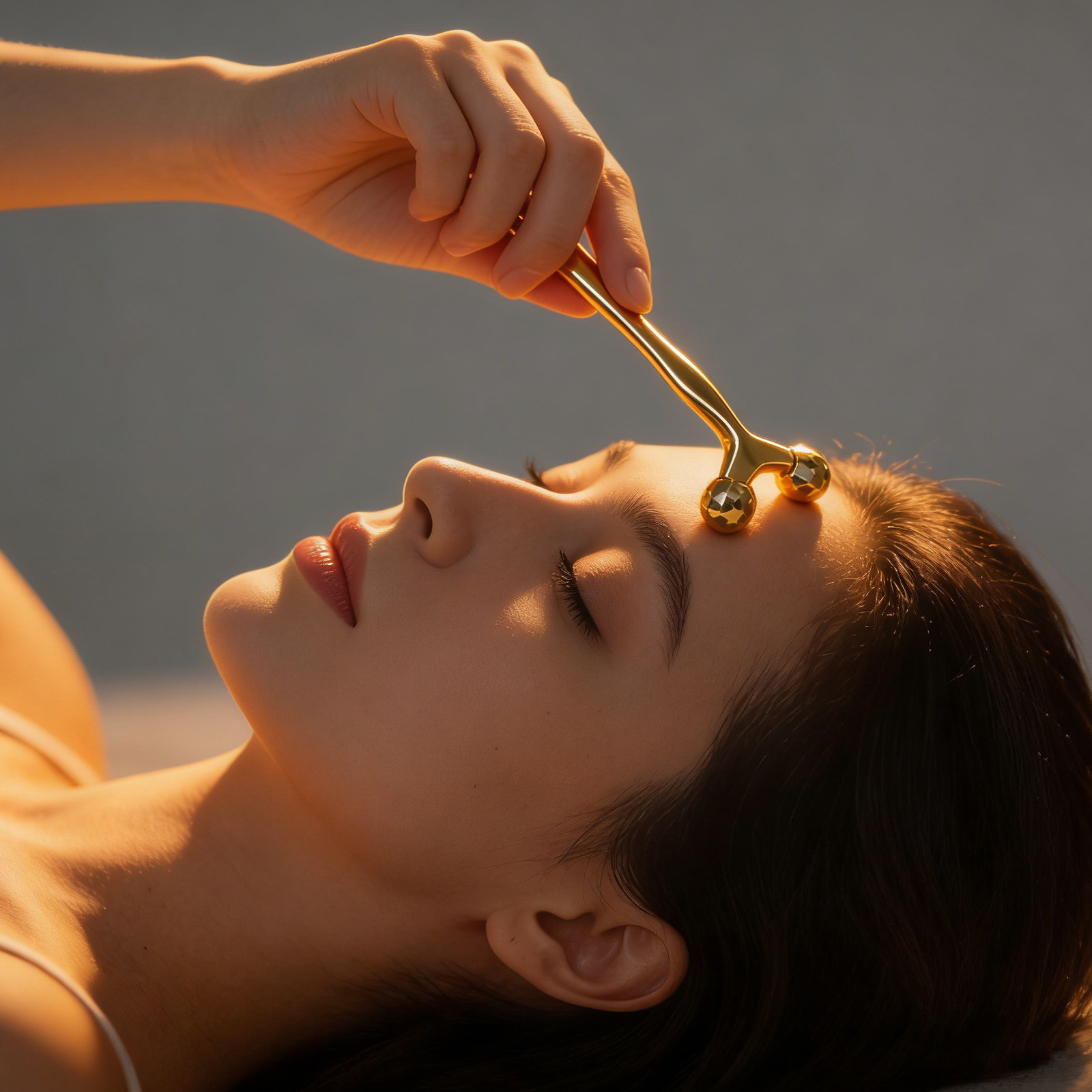Face Massager - Rolo Facial de Metal Dourado com